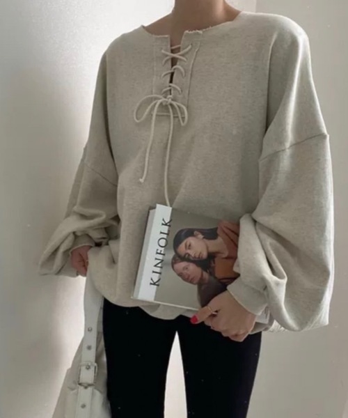 sakishimatokyo(サキシマトーキョー)の「レースアッププルオーバー(Tシャツ/カットソー・レディース・ブラック/グレー・FREE)」の7枚目の写真