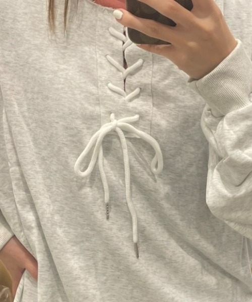 sakishimatokyo(サキシマトーキョー)の「レースアッププルオーバー(Tシャツ/カットソー・レディース・ブラック/グレー・FREE)」の10枚目の写真