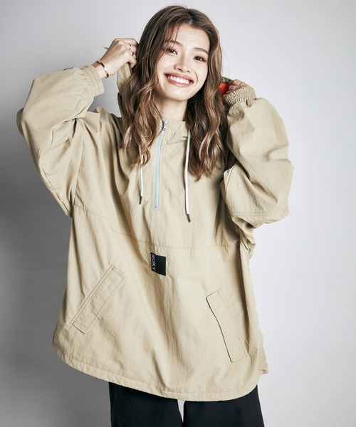 ROXY(ロキシー)の「ANORAK JACKET/ロキシーナイロンアノラックジャケット(ナイロンジャケット・レディース・ブラック/ベージュ・MEDIUM/LARGE)」の2枚目の写真