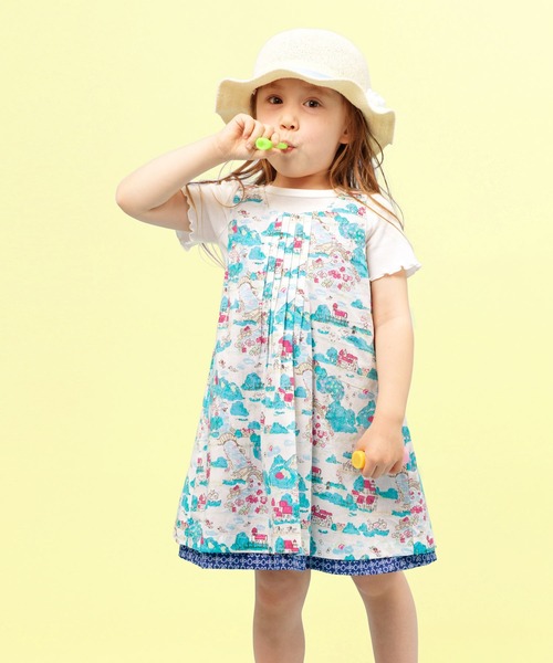 ☆うさぎとひよこのプリントジャンパースカート うさぎとひよこのプリントジャンパースカート