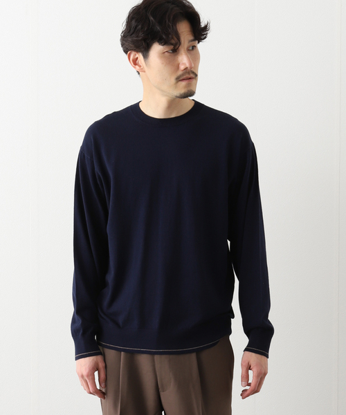 417 EDIFICE（フォーワンセブンエディフィス）の「ハイゲージライトウエイトプルオーバー（ニット/セーター・メンズ・ホワイト/ネイビー・SMALL/MEDIUM/LARGE）」の2枚目の写真