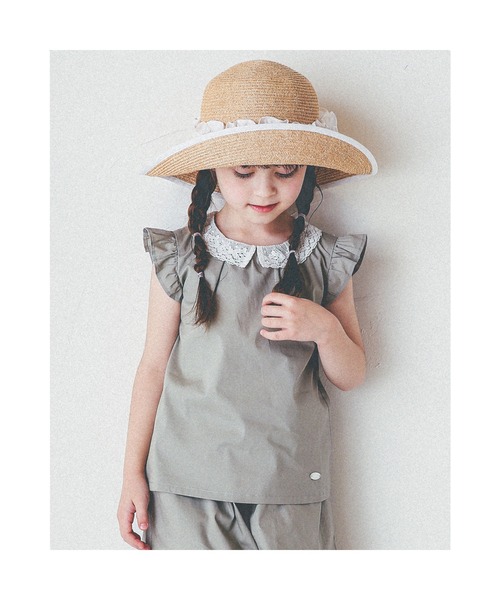 TartineetChocolat/襟刺繍レースブロードストレッチブラウス(90~140cm)