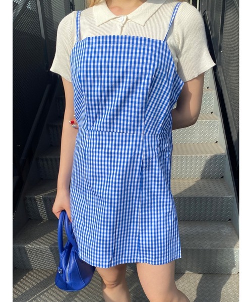 WC（ダブル シー）の「ギンガムミニキャミワンピース（ワンピース・レディース・ブラック/ピンク/ブルー/グリーン・FREE）」の3枚目の写真