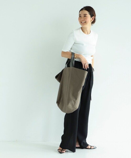 Demi-Luxe BEAMS（デミルクス ビームス）の「Demi-Luxe BEAMS / レーヨンリネン スリットパンツ（その他パンツ・レディース・グリーン/ネイビー/イエロー/ライム/ブルー/ブラック・36/38）」の2枚目の写真