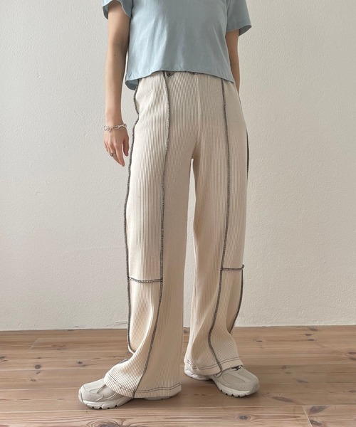 wee9s(ウィークス)の「relax wafflel pants / リラックスワッフルパンツ(スウェットパンツ・レディース・ホワイト/ブラック・FREE)」の3枚目の写真