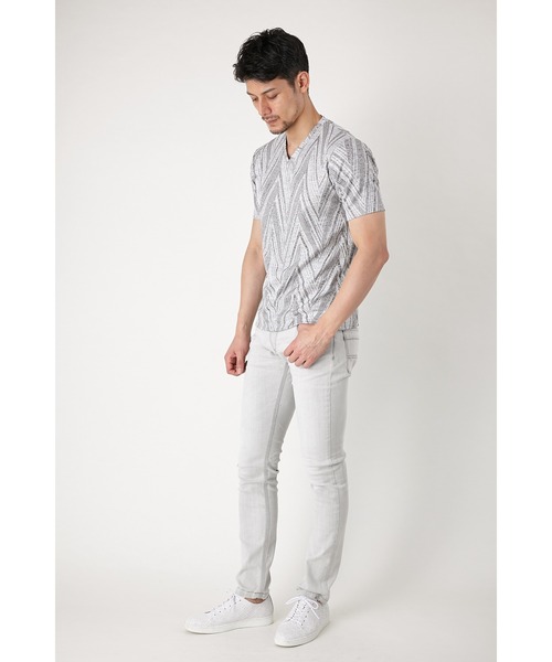 HIGH STREET(ハイストリート)の「HIGH STREET∴ランダムへリンボンVネックTシャツ(Tシャツ/カットソー・メンズ・ネイビー/グレー・LL/M/L)」の3枚目の写真