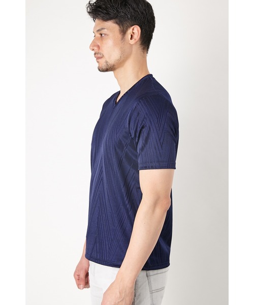 HIGH STREET(ハイストリート)の「HIGH STREET∴ランダムへリンボンVネックTシャツ(Tシャツ/カットソー・メンズ・ネイビー/グレー・LL/M/L)」の5枚目の写真