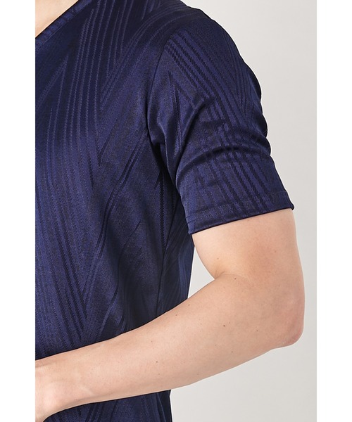 HIGH STREET(ハイストリート)の「HIGH STREET∴ランダムへリンボンVネックTシャツ(Tシャツ/カットソー・メンズ・ネイビー/グレー・LL/M/L)」の7枚目の写真