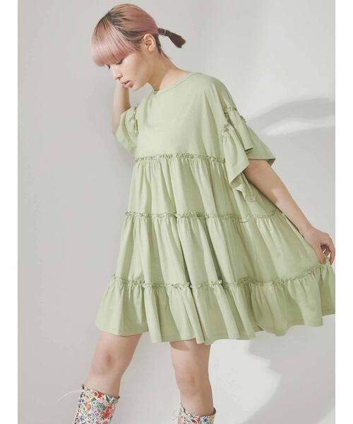 merry jenny（メリージェニー）の「カットティアードミニワンピース（ワンピース・レディース・オフホワイト/ブラック/グリーン・FREE）」の14枚目の写真