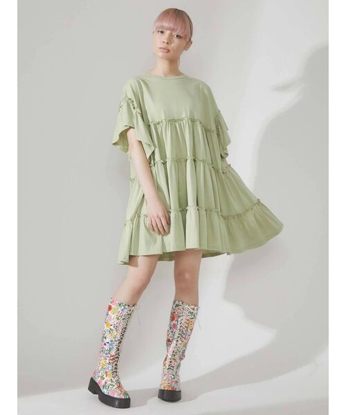 merry jenny（メリージェニー）の「カットティアードミニワンピース（ワンピース・レディース・オフホワイト/ブラック/グリーン・FREE）」の9枚目の写真