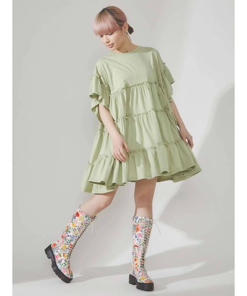 merry jenny（メリージェニー）の「カットティアードミニワンピース（ワンピース・レディース・オフホワイト/ブラック/グリーン・FREE）」の5枚目の写真