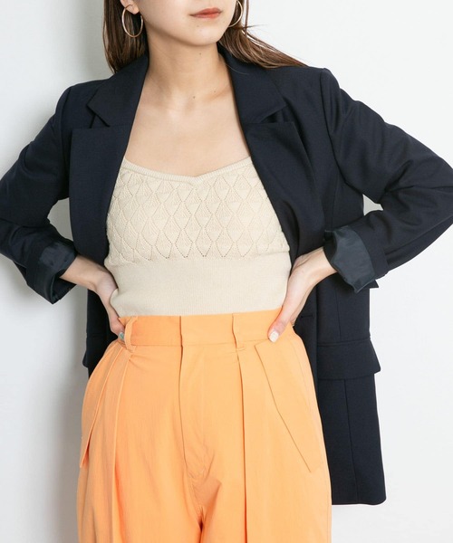 KBF(ケイビーエフ)の「カップ付きニットブラキャミソール(キャミソール・レディース・ダークブラウン/イエロー/アイボリー・38/36)」の2枚目の写真