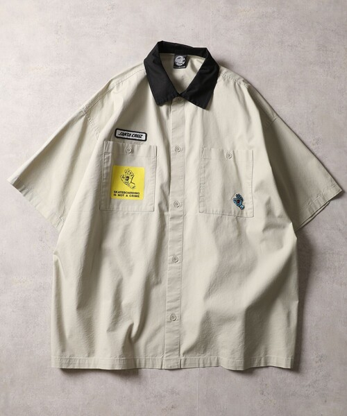 FREAK'S STORE（フリークスストア）の「WEB限定 SANTA CRUZ/サンタクルーズ 別注 ショートスリーブ クレリックワークシャツ/ビッグシルエット/レオパード柄（シャツ/ブラウス・メンズ・ベージュ/サーモンピンク/グレー系その他2/グレー系その他/レオパード/グリーン/サックスブルー/ブラック・LARGE/MEDIUM/SMALL）」の21枚目の写真