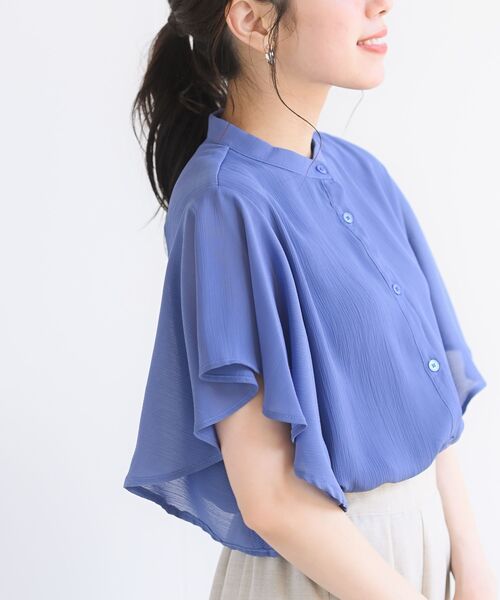 rps（アールピーエス）の「フレアースリーブバンドカラーブラウス（シャツ/ブラウス・レディース・オフホワイト/ブラック/グレイッシュブルー/ライトグレー/ダークグリーン・M）」の5枚目の写真