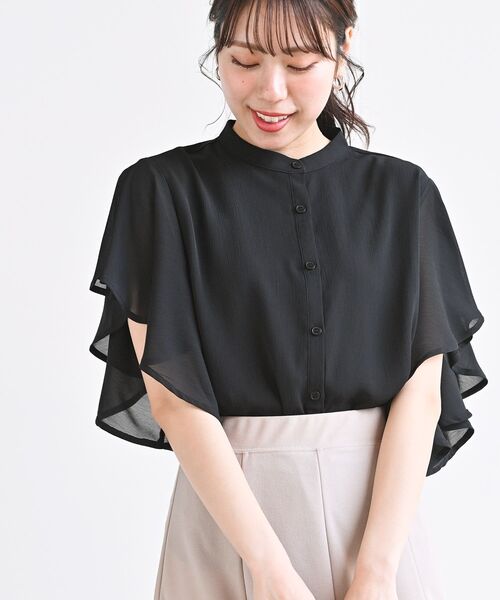 rps（アールピーエス）の「フレアースリーブバンドカラーブラウス（シャツ/ブラウス・レディース・オフホワイト/ブラック/グレイッシュブルー/ライトグレー/ダークグリーン・M）」の3枚目の写真