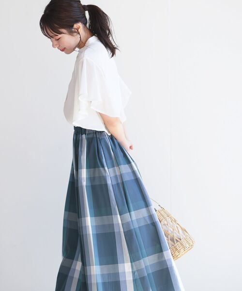 rps（アールピーエス）の「フレアースリーブバンドカラーブラウス（シャツ/ブラウス・レディース・オフホワイト/ブラック/グレイッシュブルー/ライトグレー/ダークグリーン・M）」の9枚目の写真