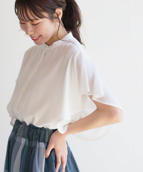 rps（アールピーエス）の「フレアースリーブバンドカラーブラウス（シャツ/ブラウス・レディース・オフホワイト/ブラック/グレイッシュブルー/ライトグレー/ダークグリーン・M）」の11枚目の写真