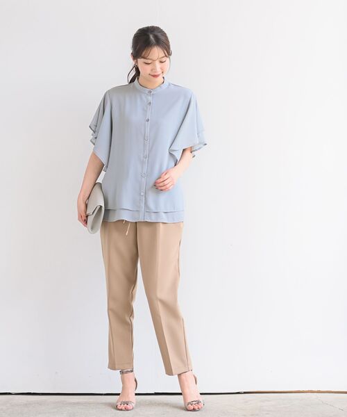 rps（アールピーエス）の「フレアースリーブバンドカラーブラウス（シャツ/ブラウス・レディース・オフホワイト/ブラック/グレイッシュブルー/ライトグレー/ダークグリーン・M）」の14枚目の写真