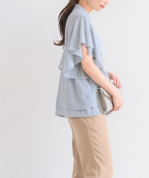 rps（アールピーエス）の「フレアースリーブバンドカラーブラウス（シャツ/ブラウス・レディース・オフホワイト/ブラック/グレイッシュブルー/ライトグレー/ダークグリーン・M）」の15枚目の写真