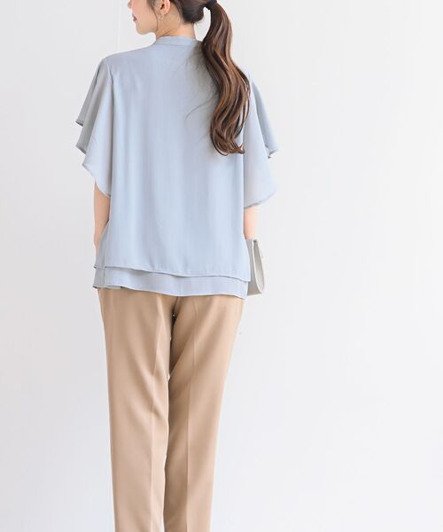 rps（アールピーエス）の「フレアースリーブバンドカラーブラウス（シャツ/ブラウス・レディース・オフホワイト/ブラック/グレイッシュブルー/ライトグレー/ダークグリーン・M）」の16枚目の写真