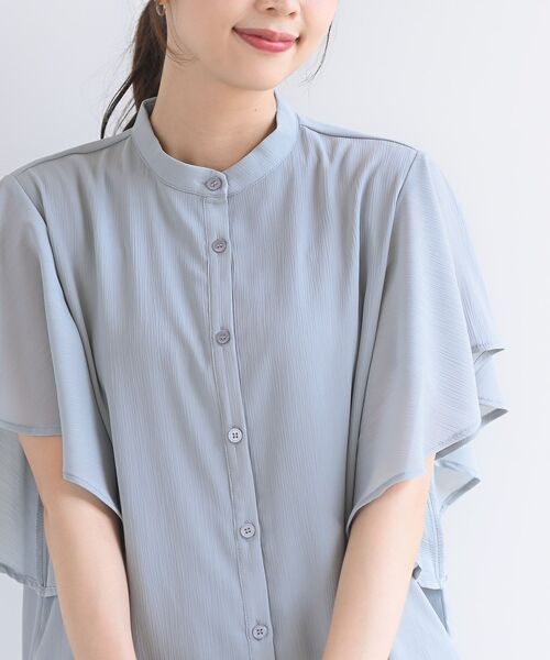 rps（アールピーエス）の「フレアースリーブバンドカラーブラウス（シャツ/ブラウス・レディース・オフホワイト/ブラック/グレイッシュブルー/ライトグレー/ダークグリーン・M）」の18枚目の写真