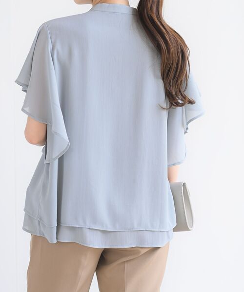 rps（アールピーエス）の「フレアースリーブバンドカラーブラウス（シャツ/ブラウス・レディース・オフホワイト/ブラック/グレイッシュブルー/ライトグレー/ダークグリーン・M）」の20枚目の写真