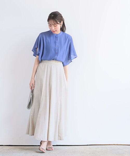 rps（アールピーエス）の「フレアースリーブバンドカラーブラウス（シャツ/ブラウス・レディース・オフホワイト/ブラック/グレイッシュブルー/ライトグレー/ダークグリーン・M）」の22枚目の写真