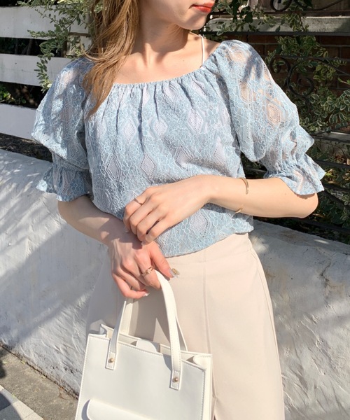 OLIVE des OLIVE（オリーブデオリーブ）の「バックリボンレースブラウス（シャツ/ブラウス・レディース・ブルー/ブラック/オフホワイト・FREE）」の3枚目の写真