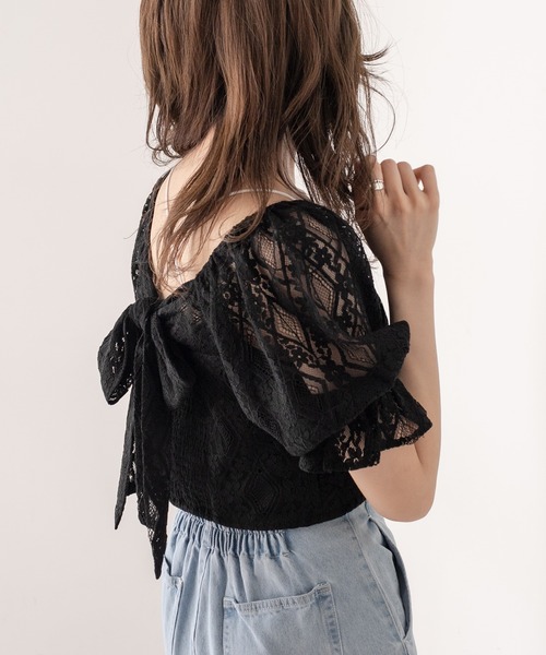 OLIVE des OLIVE（オリーブデオリーブ）の「バックリボンレースブラウス（シャツ/ブラウス・レディース・ブルー/ブラック/オフホワイト・FREE）」の14枚目の写真