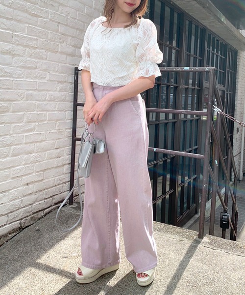 OLIVE des OLIVE（オリーブデオリーブ）の「バックリボンレースブラウス（シャツ/ブラウス・レディース・ブルー/ブラック/オフホワイト・FREE）」の4枚目の写真