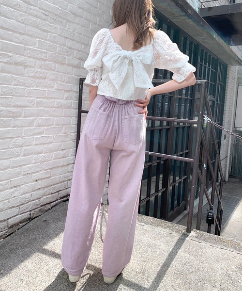 OLIVE des OLIVE（オリーブデオリーブ）の「バックリボンレースブラウス（シャツ/ブラウス・レディース・ブルー/ブラック/オフホワイト・FREE）」の6枚目の写真