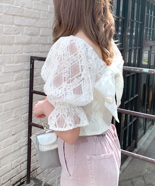 OLIVE des OLIVE（オリーブデオリーブ）の「バックリボンレースブラウス（シャツ/ブラウス・レディース・ブルー/ブラック/オフホワイト・FREE）」の8枚目の写真