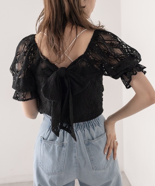 OLIVE des OLIVE（オリーブデオリーブ）の「バックリボンレースブラウス（シャツ/ブラウス・レディース・ブルー/ブラック/オフホワイト・FREE）」の15枚目の写真