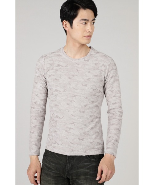HIGH STREET(ハイストリート)の「HIGH STREET∴ウッドランド迷彩パイルJQクルーネックカットソー(Tシャツ/カットソー・メンズ・カーキ/グレー系その他/ブラック・M/L/LL)」の3枚目の写真