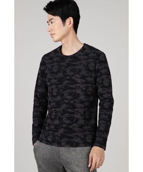 HIGH STREET(ハイストリート)の「HIGH STREET∴ウッドランド迷彩パイルJQクルーネックカットソー(Tシャツ/カットソー・メンズ・カーキ/グレー系その他/ブラック・M/L/LL)」の2枚目の写真