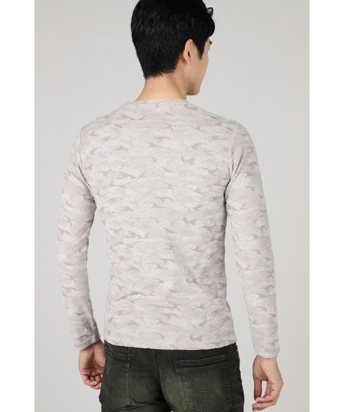 HIGH STREET(ハイストリート)の「HIGH STREET∴ウッドランド迷彩パイルJQクルーネックカットソー(Tシャツ/カットソー・メンズ・カーキ/グレー系その他/ブラック・M/L/LL)」の8枚目の写真
