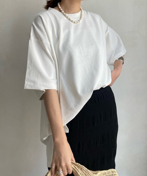 DouDou（ドゥドゥ）の「【WEB限定】ワイドクルーネックチュニックTEE（Tシャツ/カットソー・レディース・ブルー/チャコールグレー/ライトベージュ/オフホワイト・FREE）」の2枚目の写真