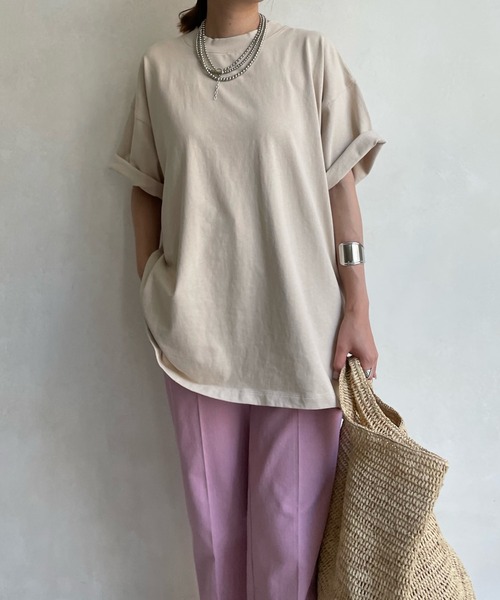 DouDou（ドゥドゥ）の「【WEB限定】ワイドクルーネックチュニックTEE（Tシャツ/カットソー・レディース・ブルー/チャコールグレー/ライトベージュ/オフホワイト・FREE）」の16枚目の写真