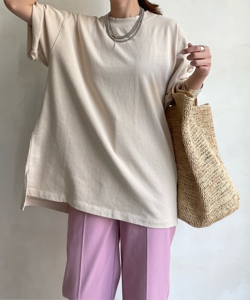 DouDou（ドゥドゥ）の「【WEB限定】ワイドクルーネックチュニックTEE（Tシャツ/カットソー・レディース・ブルー/チャコールグレー/ライトベージュ/オフホワイト・FREE）」の17枚目の写真