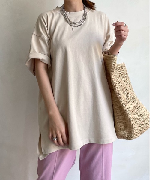 DouDou（ドゥドゥ）の「【WEB限定】ワイドクルーネックチュニックTEE（Tシャツ/カットソー・レディース・ブルー/チャコールグレー/ライトベージュ/オフホワイト・FREE）」の18枚目の写真