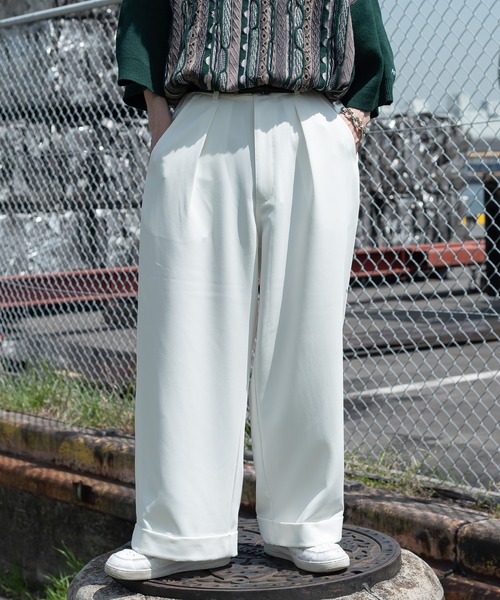 Perushu(ペルーシュ)の「ワンロールワイドスラックス(スラックス・メンズ・ライトブルー/ブラック/オフホワイト・MEDIUM/SMALL/LARGE)」の14枚目の写真