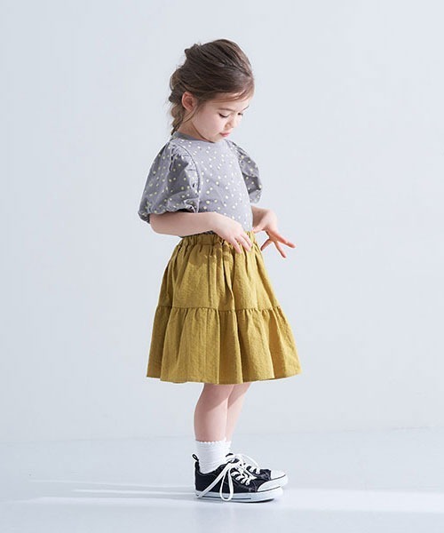 b・ROOM（ビールーム）の「ティアードスカート（スカート・キッズ・オリーブ/ライトベージュ/ピンク・100cm/90cm/110cm/130cm/120cm）」の14枚目の写真