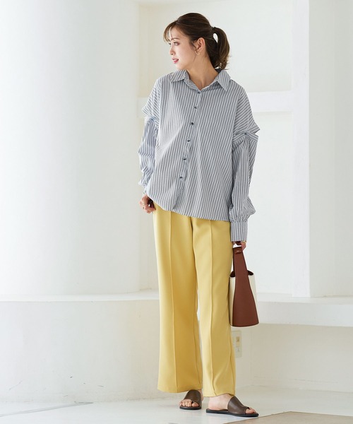 KOBE LETTUCE（コウベレタス）の「袖取り外し2wayストライプブラウス[C6153]（シャツ/ブラウス・レディース・オフホワイト/ピンク/ネイビー・FREE）」の4枚目の写真