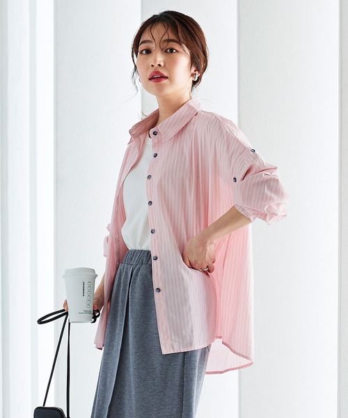 KOBE LETTUCE（コウベレタス）の「袖取り外し2wayストライプブラウス[C6153]（シャツ/ブラウス・レディース・オフホワイト/ピンク/ネイビー・FREE）」の8枚目の写真