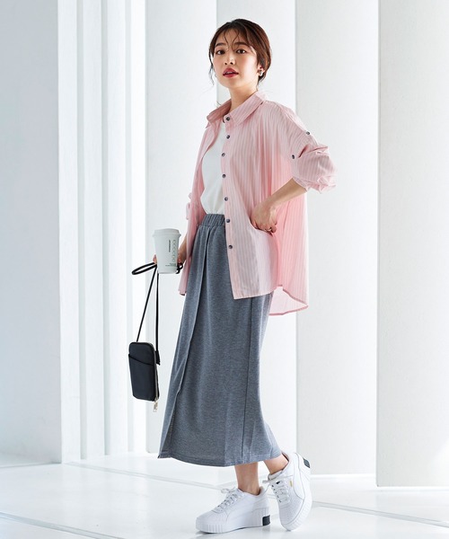 KOBE LETTUCE（コウベレタス）の「袖取り外し2wayストライプブラウス[C6153]（シャツ/ブラウス・レディース・オフホワイト/ピンク/ネイビー・FREE）」の9枚目の写真