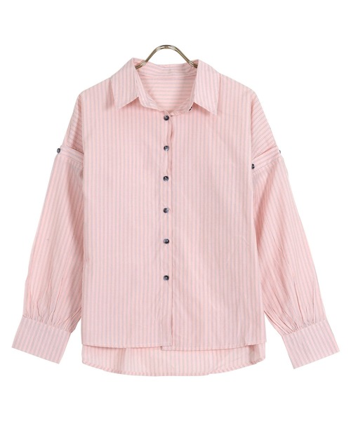 KOBE LETTUCE（コウベレタス）の「袖取り外し2wayストライプブラウス[C6153]（シャツ/ブラウス・レディース・オフホワイト/ピンク/ネイビー・FREE）」の11枚目の写真