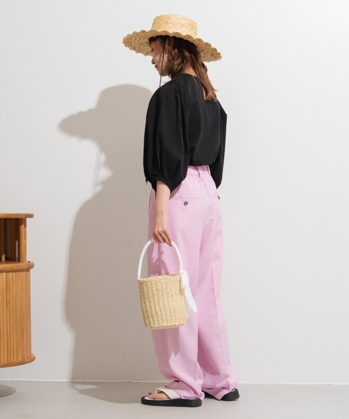 MERLOT（メルロー）の「リボンかごバッグ（かごバッグ・レディース・ホワイト/ブラック/ピンク・FREE）」の5枚目の写真