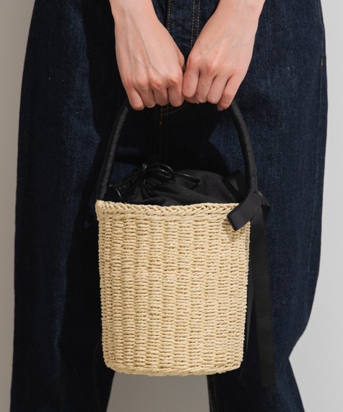 MERLOT（メルロー）の「リボンかごバッグ（かごバッグ・レディース・ホワイト/ブラック/ピンク・FREE）」の8枚目の写真