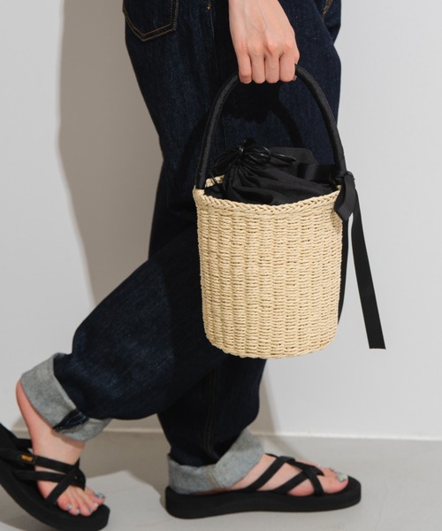 MERLOT（メルロー）の「リボンかごバッグ（かごバッグ・レディース・ホワイト/ブラック/ピンク・FREE）」の9枚目の写真