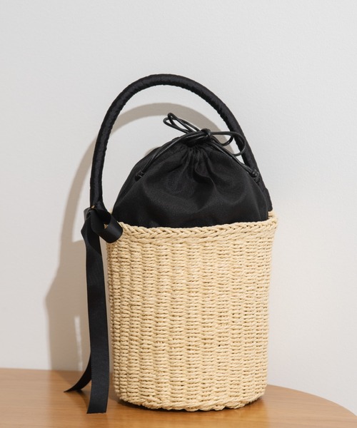 MERLOT（メルロー）の「リボンかごバッグ（かごバッグ・レディース・ホワイト/ブラック/ピンク・FREE）」の7枚目の写真